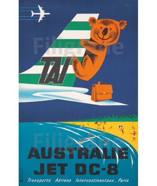 AIRLINES TAI AUSTRALIE JET DC8 Rrll-POSTER/REPRODUCTION  d1 AFFICHE VINTAGE pas cher 