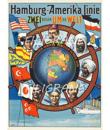 BATEAU HAMBURG AMERIKA LINIE Rxfn-POSTER/REPRODUCTION  d1 AFFICHE VINTAGE commande en ligne