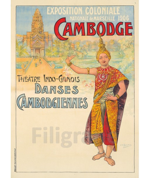 EXPO 1906 CAMBODGE Rpwm-POSTER/REPRODUCTION  d1 AFFICHE VINTAGE JUSQU'A -70%! 