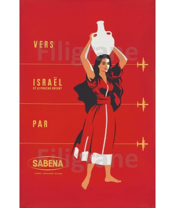 SABENA ISRAËL AVION Rrgl-POSTER/REPRODUCTION  d1 AFFICHE VINTAGE Par le système avancé 