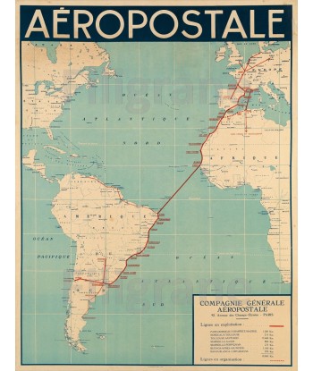 AIRLINES AéROPOSTALE CARTE Rqzk-POSTER/REPRODUCTION d1 AFFICHE VINTAGE JUSQU'A -70%! 