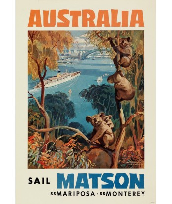 BATEAUX AUSTRALIA MATSON Rreo-POSTER/REPRODUCTION d1 AFFICHE VINTAGE En savoir plus