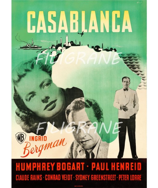 CASABLANCA FILM Rlzh-POSTER/REPRODUCTION d1 AFFICHE VINTAGE en linge