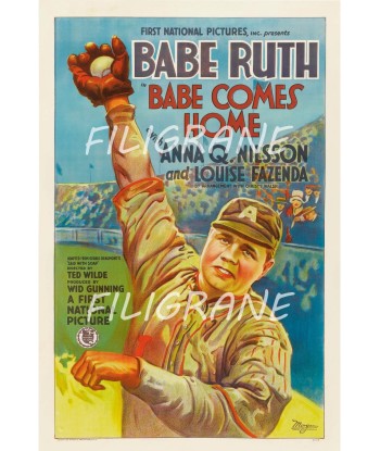 CINéMA BABE RUTH BABE COMES HOME Rttw-POSTER/REPRODUCTION d1 AFFICHE VINTAGE france