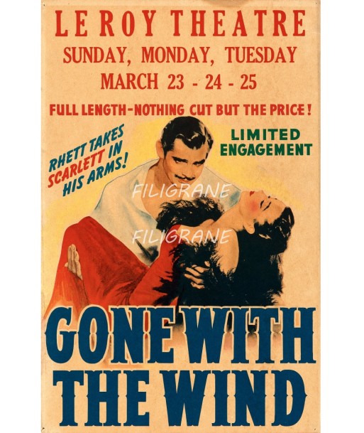 GONE WITH the WIND FILM Roki-POSTER/REPRODUCTION d1 AFFICHE VINTAGE Jusqu'à 80% De Réduction