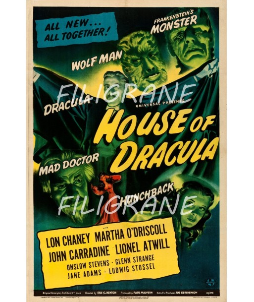 HOUSE of DRACULA FILM Roab-POSTER/REPRODUCTION d1 AFFICHE VINTAGE en ligne